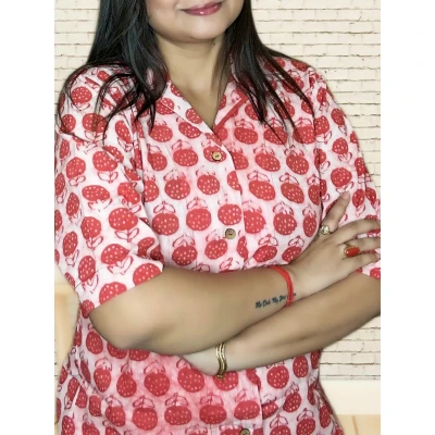 Pure Cotton Block Print Semi Formal Shirt For Women