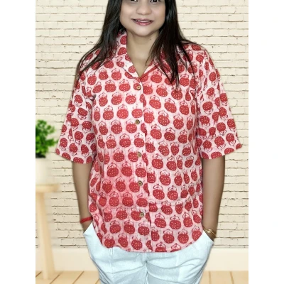 Pure Cotton Block Print Semi Formal Shirt For Women