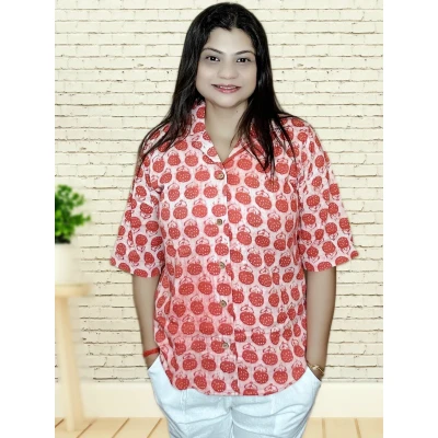Pure Cotton Block Print Semi Formal Shirt For Women