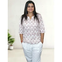 White Pure Cotton Katha Top For Women