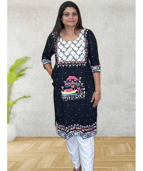 Black Pure Cotton Hand Art Kurti For Women