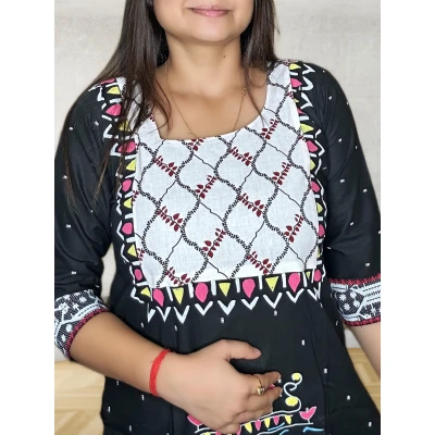 Black Pure Cotton Hand Art Kurti For Women