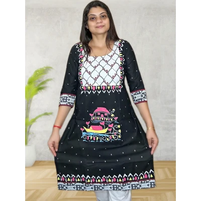 Black Pure Cotton Hand Art Kurti For Women