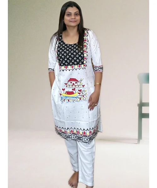 White Pure Cotton Hand Art Kurti For Women