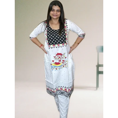 White Pure Cotton Hand Art Kurti For Women
