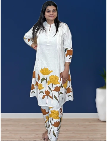 Pure Khadi Long Co-ord Set For Women  Pure Khadi Long Co-ord Set For Women data-sizes=