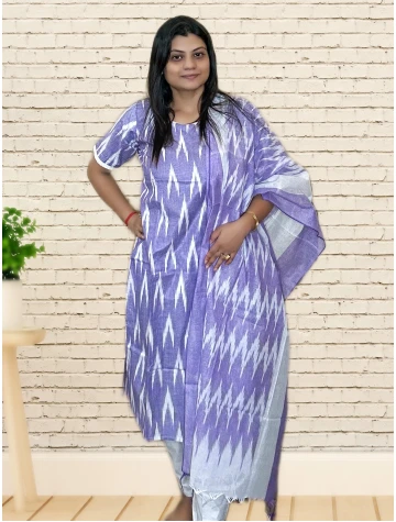 Pure Cotton Ikkat Salwar suit Set For Women in lavender colour  Pure Cotton Ikkat Salwar suit Set For Women in lavender colour data-sizes=