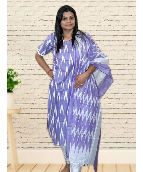 Pure Cotton Ikkat Salwar suit Set For Women in lavender colour