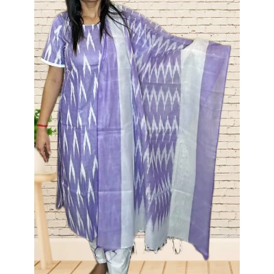 Pure Cotton Ikkat Salwar suit Set For Women in lavender colour