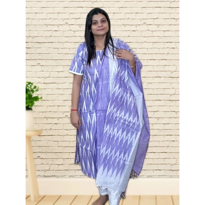 Pure Cotton Ikkat Salwar suit Set For Women in lavender colour