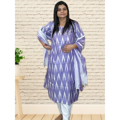 Pure Cotton Ikkat Salwar suit Set For Women in lavender colour