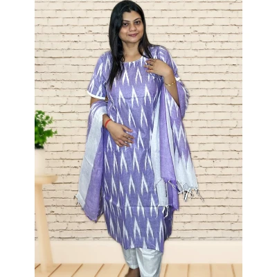 Pure Cotton Ikkat Salwar suit Set For Women in lavender colour