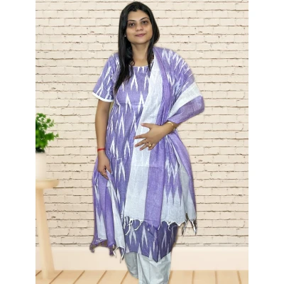 Pure Cotton Ikkat Salwar suit Set For Women in lavender colour