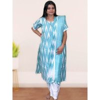 Pure Cotton Ikkat Salwar suit Set For Women in sky blue colour