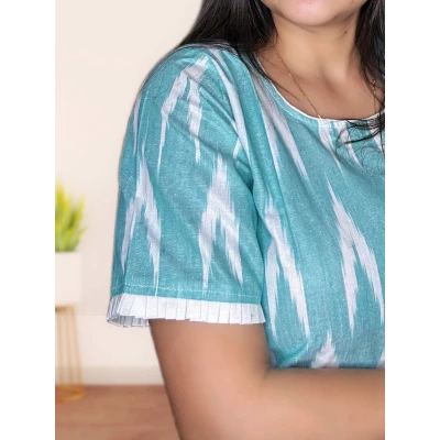 Pure Cotton Ikkat Salwar suit Set For Women in sky blue colour