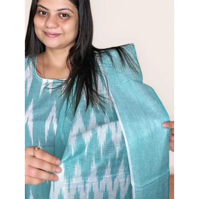 Pure Cotton Ikkat Salwar suit Set For Women in sky blue colour