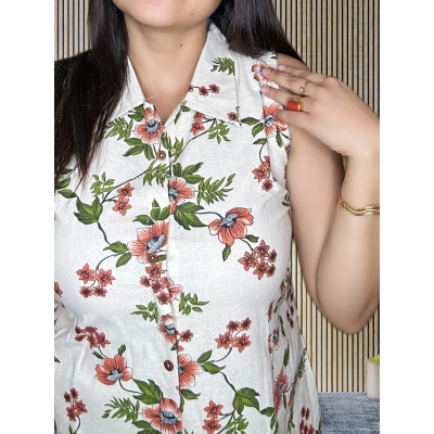 Khadi Cotton Floral Kurti Style Long Co-ord Set For Women