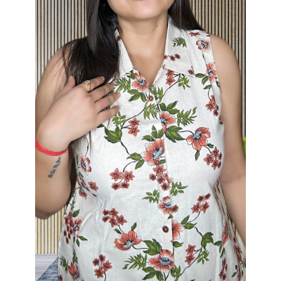 Khadi Cotton Floral Kurti Style Long Co-ord Set For Women