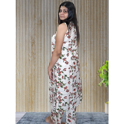 Khadi Cotton Floral Kurti Style Long Co-ord Set For Women
