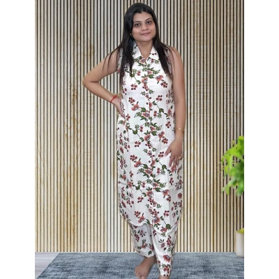 Khadi Cotton Floral Kurti Style Long Co-ord Set For Women