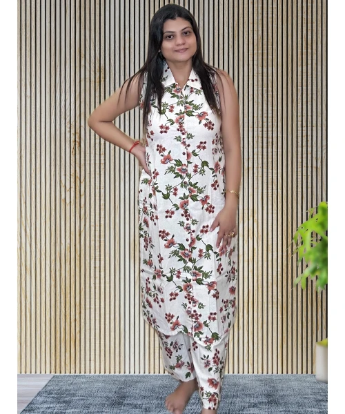 Khadi Cotton Floral Kurti Style Long Co-ord Set For Women
