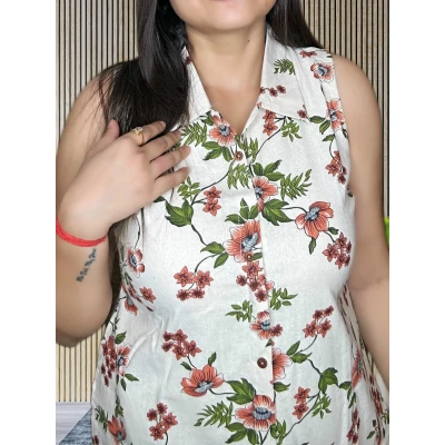 Khadi Cotton Floral Kurti Style Long Co-ord Set For Women