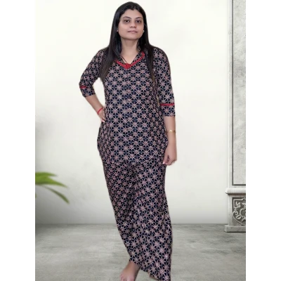 Pure Cotton Printed Black Co-ord Set For Women