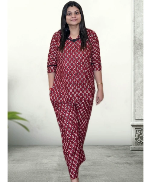 Pure Cotton Printed Rust Co-ord Set For Women