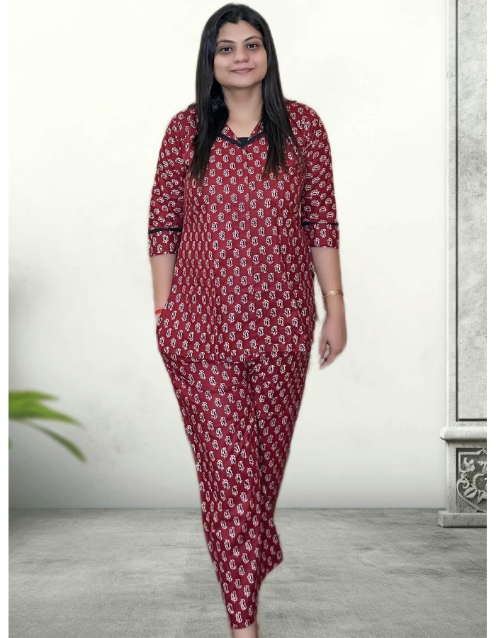 Pure Cotton Printed Rust Co-ord Set For Women