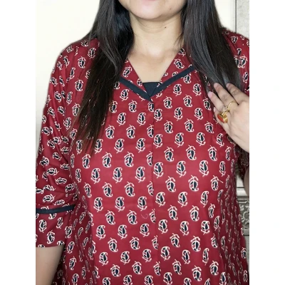 Pure Cotton Printed Rust Co-ord Set For Women