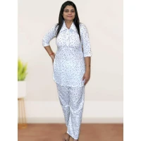 Pure Cotton White Printed Co-ord Set For Women