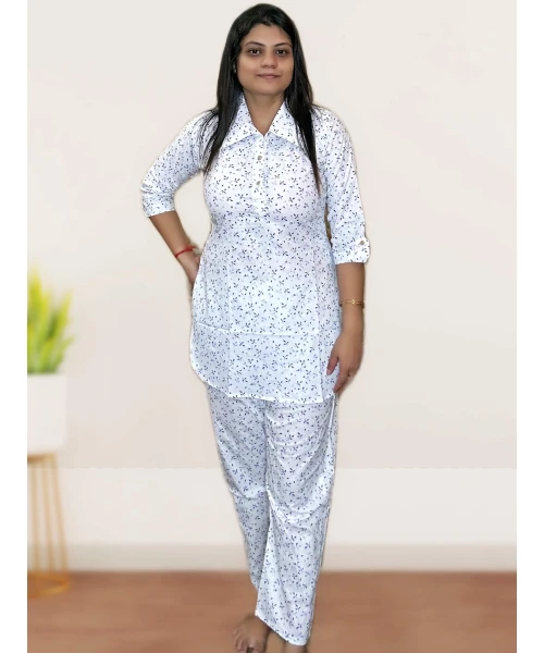Pure Cotton White Printed Co-ord Set For Women