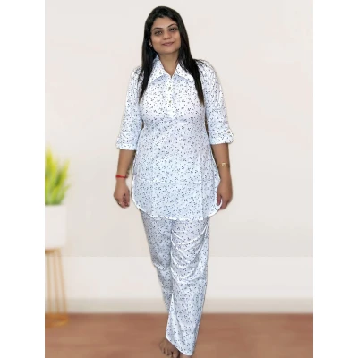Pure Cotton White Printed Co-ord Set For Women