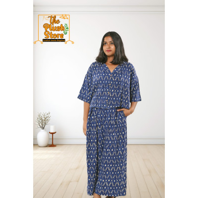 Pure Cotton Navy Blue Printed Co-ords Set For Women