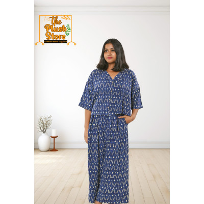 Pure Cotton Navy Blue Printed Co-ords Set For Women