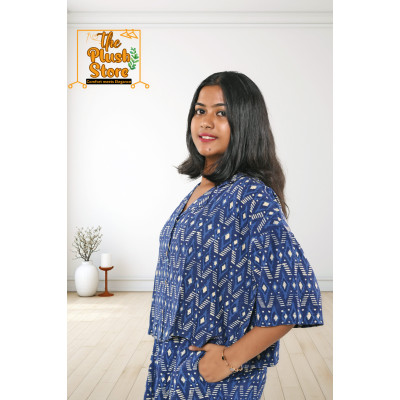 Pure Cotton Navy Blue Printed Co-ords Set For Women