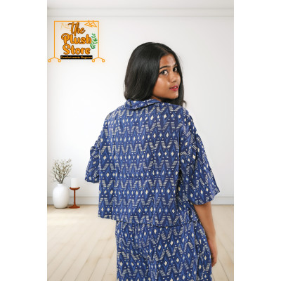 Pure Cotton Navy Blue Printed Co-ords Set For Women