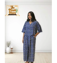 Pure Cotton Navy Blue Printed Co-ords Set For Women
