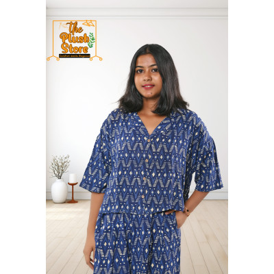 Pure Cotton Navy Blue Printed Co-ords Set For Women