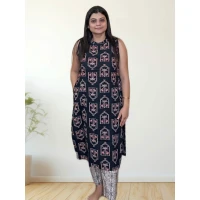 Pure Cotton Black Ethnic Kurti Pant Set For Women
