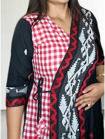 Half N Half Jamdani Kurti For Women  Half N Half Jamdani Kurti For Women data-sizes=