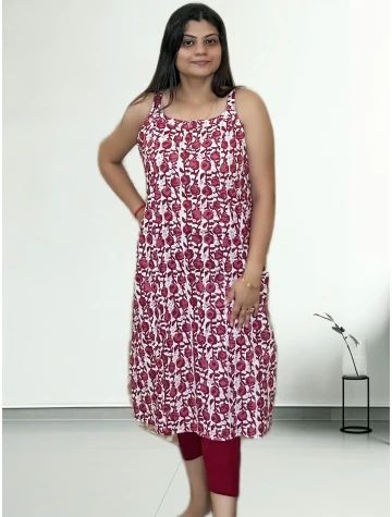 Sleveless Pure Cotton Printed Kurti For Women  Sleveless Pure Cotton Printed Kurti For Women data-sizes=