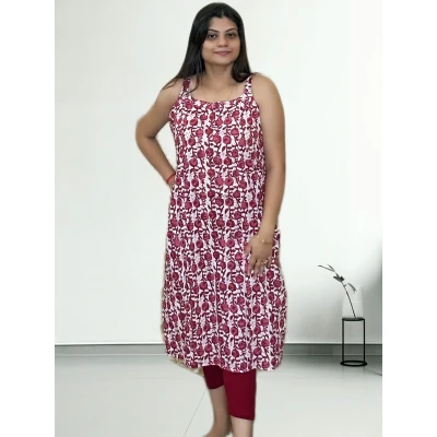 Sleveless Pure Cotton Printed Kurti For Women