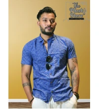 100% Cotton Blue Printed Semi casual Shirt For Men