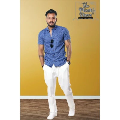 100% Cotton Blue Printed Semi casual Shirt For Men