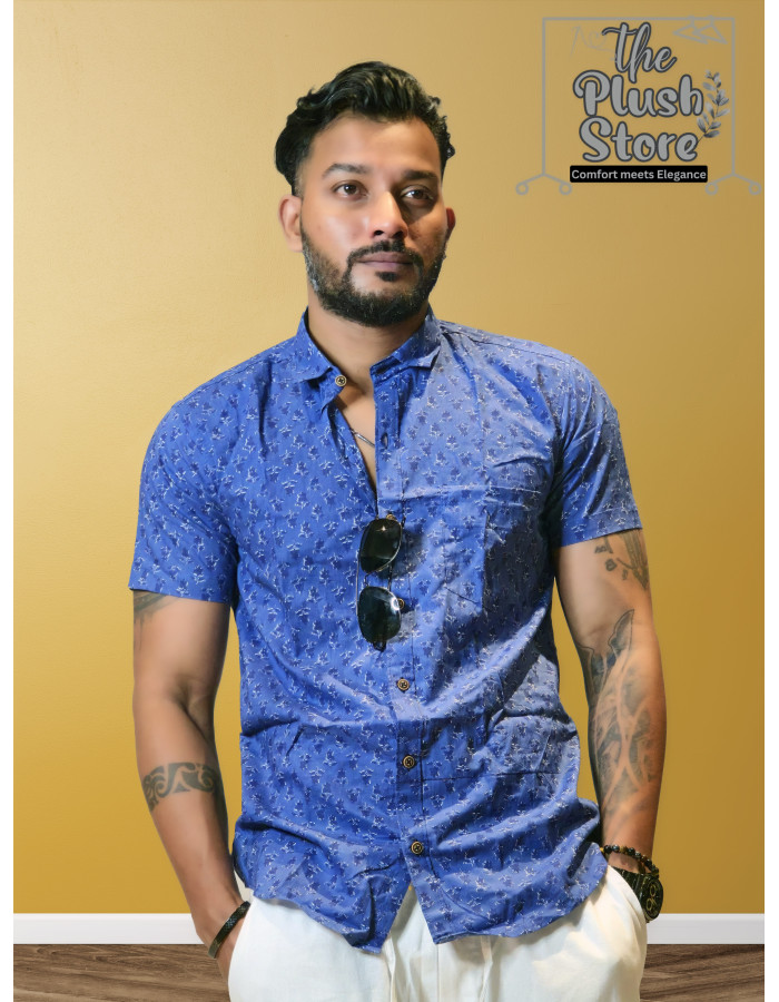 100% Cotton Blue Printed Semi casual Shirt For Men 100% Cotton Blue Printed Semi casual Shirt For Men