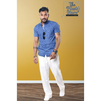 100% Cotton Blue Printed Semi casual Shirt For Men