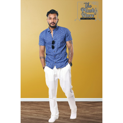 100% Cotton Blue Printed Semi casual Shirt For Men
