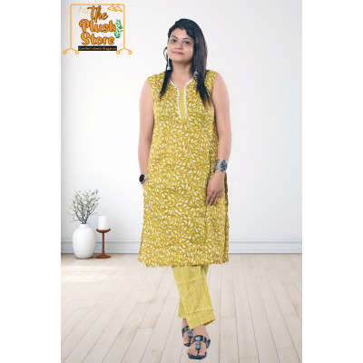 Pure Cotton  two Piece Kurti Pant Set for Women