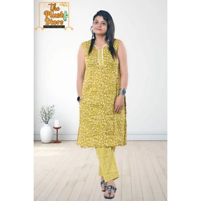 Pure Cotton  two Piece Kurti Pant Set for Women